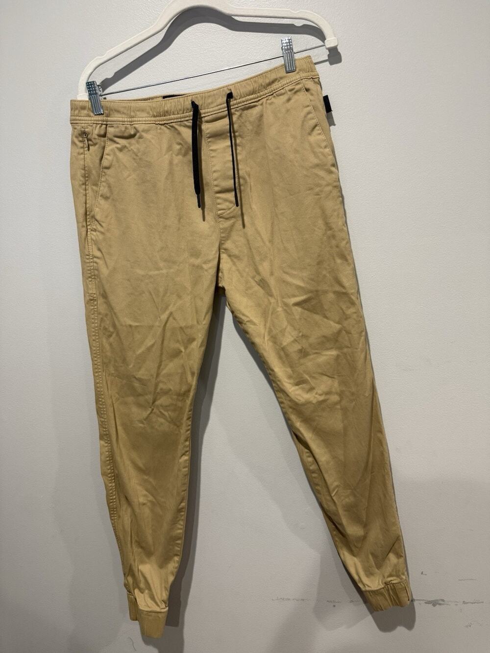 Men's Hollister Khaki Skinny Jogger Pants Beige Medium Stretch Twill Zip Pocket